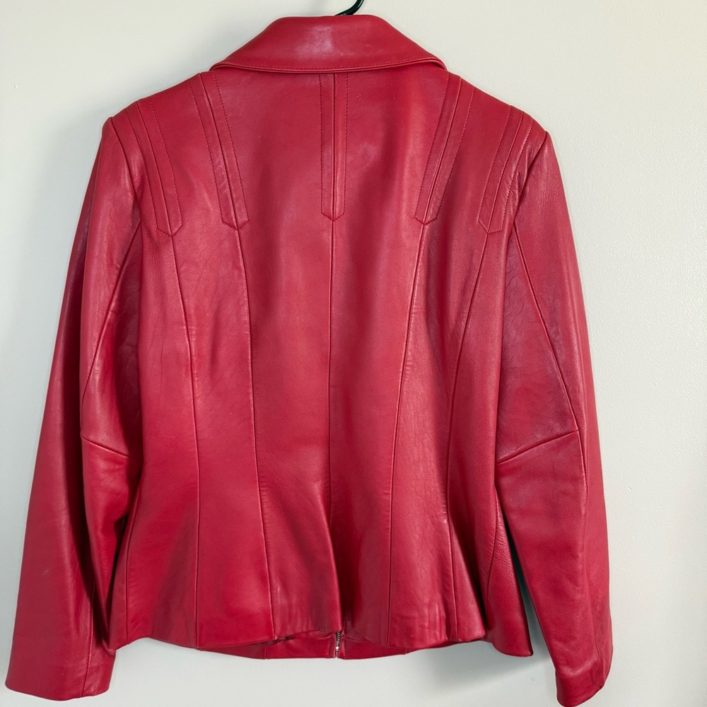 Avanti New York Red Genuine Leather Butter Soft Zip Structured Jacket Women's L - Picture 3 of 10